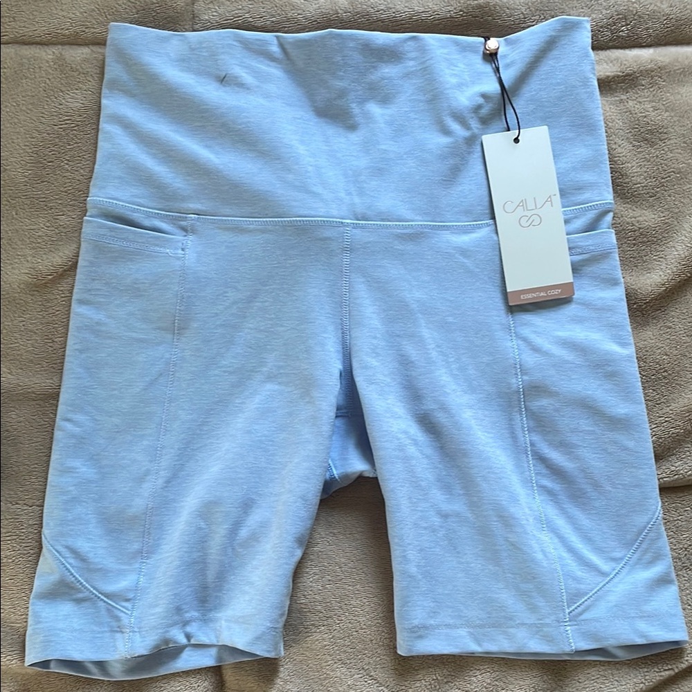 Powder Blue Bike Shorts with Elastic Waistband